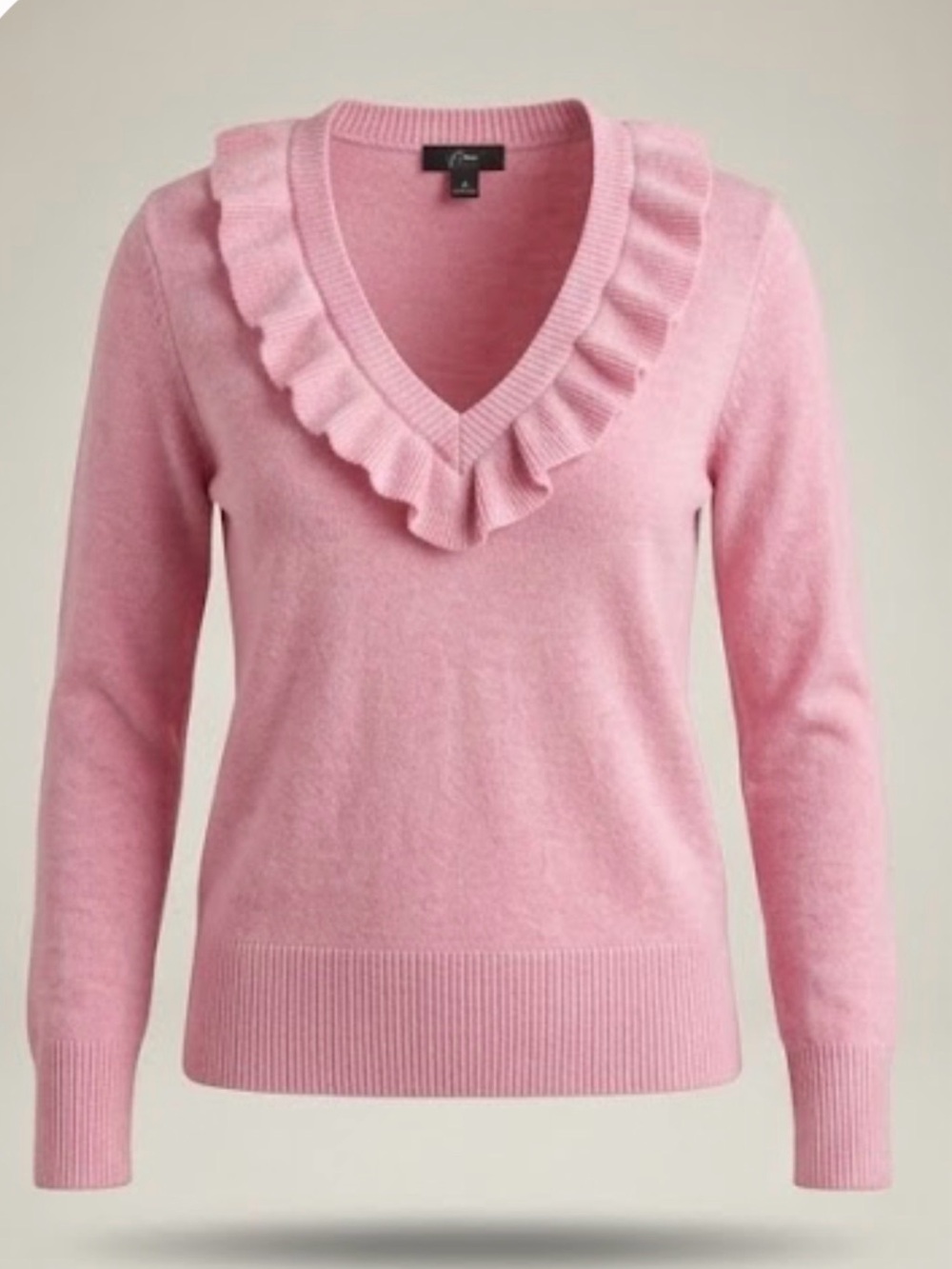 J. Crew Pink Ruffle V-Neck Sweater - Picture 1 of 8
